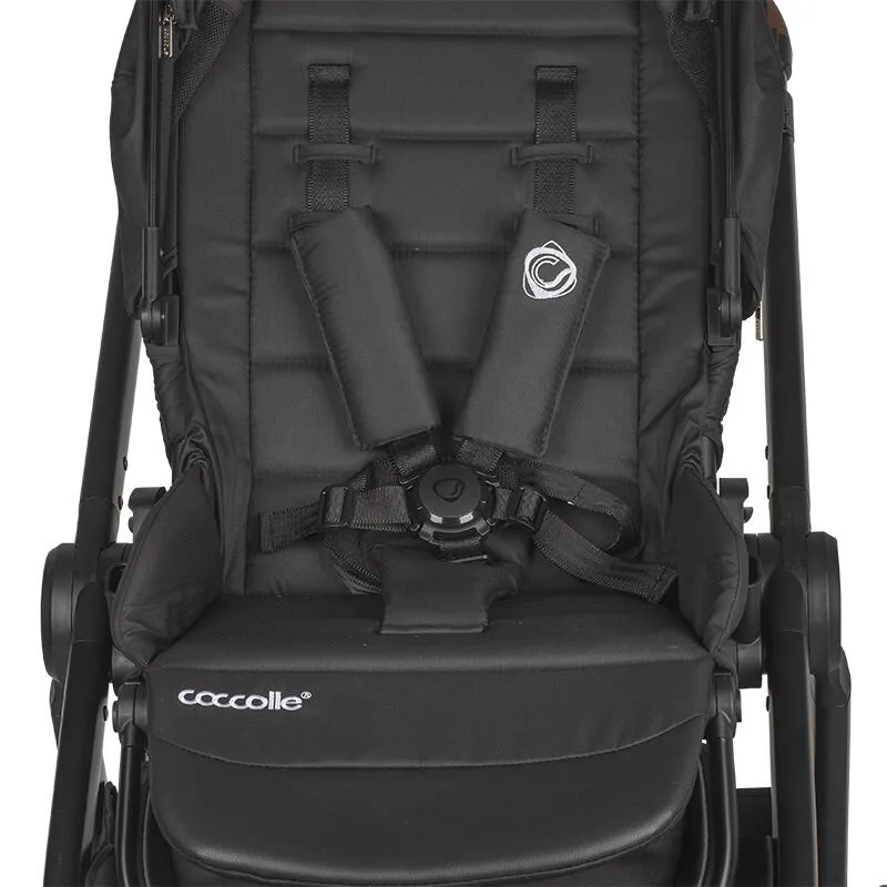 Modular 2-in-1 stroller Coccolle Aspen Premium Line, Foldable, Detachable wheels, Suspension, Adjustable backrest, XXL canopy, Footmuff and ploaie, EN 1888 safety standard, Jet Black