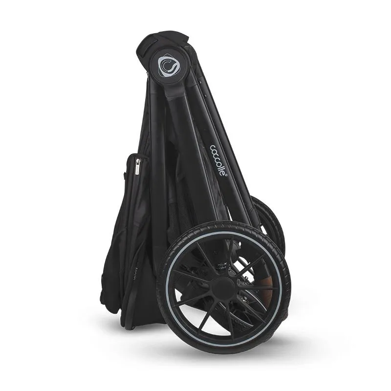 Modular 2-in-1 stroller Coccolle Aspen Premium Line, Foldable, Detachable wheels, Suspension, Adjustable backrest, XXL canopy, Footmuff and ploaie, EN 1888 safety standard, Jet Black