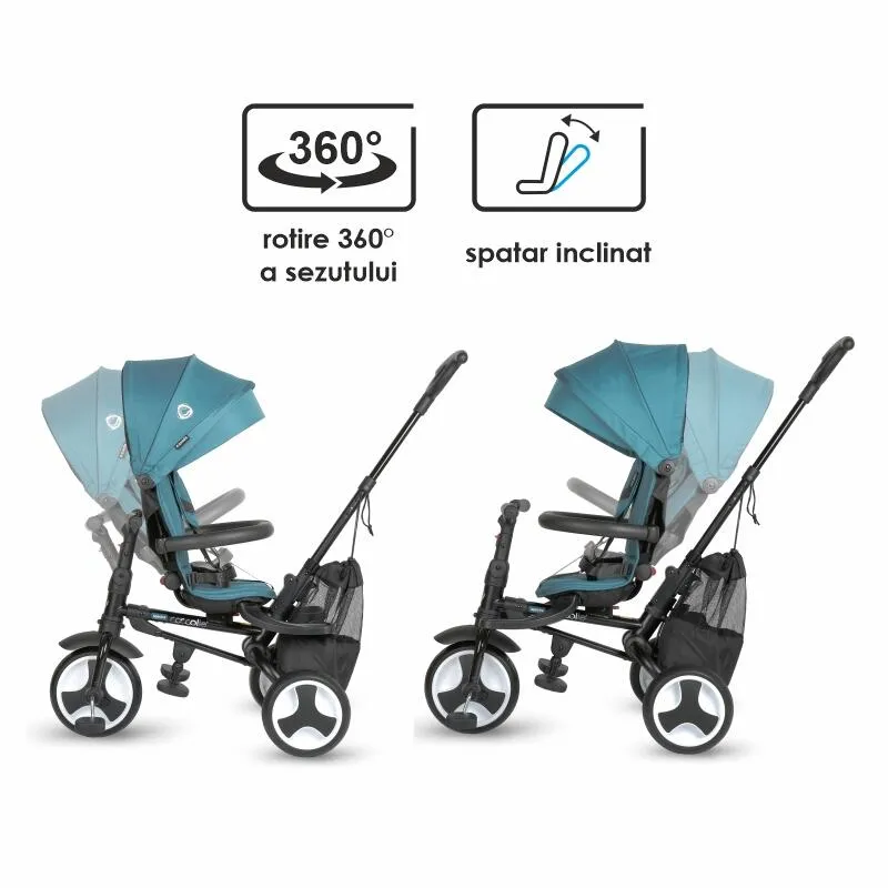 Ultra-foldable tricycle Coccolle Spectra Plus Premium Line, Reversible seat, XXL canopy, Accessory tray, 2 footrest sets, Freewheel system, Rubber wheels EVA, Atlantic Blue
