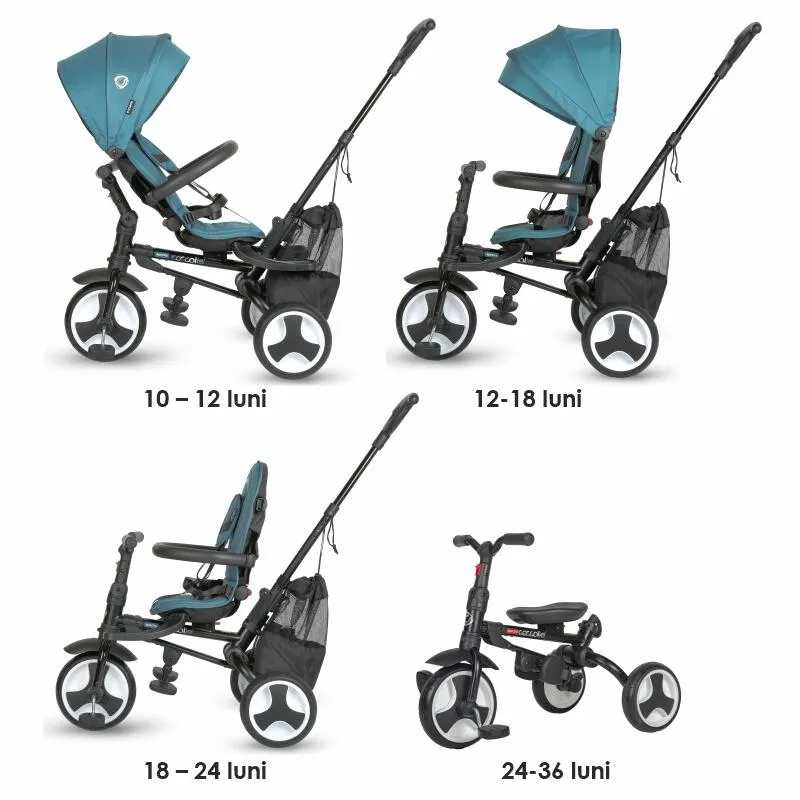 Ultra-foldable tricycle Coccolle Spectra Plus Premium Line, Reversible seat, XXL canopy, Accessory tray, 2 footrest sets, Freewheel system, Rubber wheels EVA, Atlantic Blue