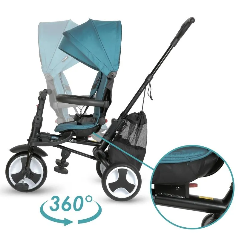 Ultra-foldable tricycle Coccolle Spectra Plus Premium Line, Reversible seat, XXL canopy, Accessory tray, 2 footrest sets, Freewheel system, Rubber wheels EVA, Atlantic Blue