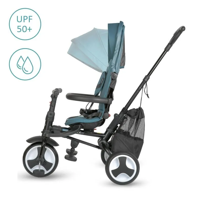 Ultra-foldable tricycle Coccolle Spectra Plus Premium Line, Reversible seat, XXL canopy, Accessory tray, 2 footrest sets, Freewheel system, Rubber wheels EVA, Atlantic Blue