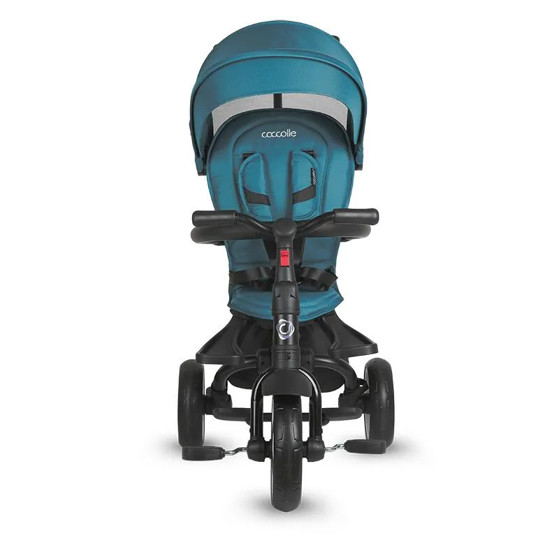 Ultra-foldable tricycle Coccolle Spectra Plus Premium Line, Reversible seat, XXL canopy, Accessory tray, 2 footrest sets, Freewheel system, Rubber wheels EVA, Atlantic Blue