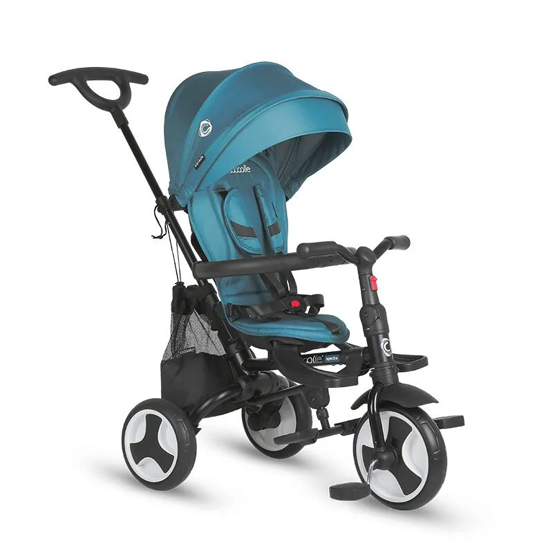Ultra-foldable tricycle Coccolle Spectra Plus Premium Line, Reversible seat, XXL canopy, Accessory tray, 2 footrest sets, Freewheel system, Rubber wheels EVA, Atlantic Blue