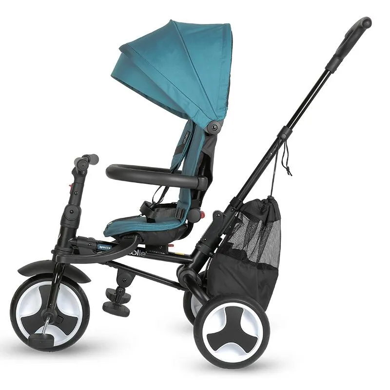 Ultra-foldable tricycle Coccolle Spectra Plus Premium Line, Reversible seat, XXL canopy, Accessory tray, 2 footrest sets, Freewheel system, Rubber wheels EVA, Atlantic Blue