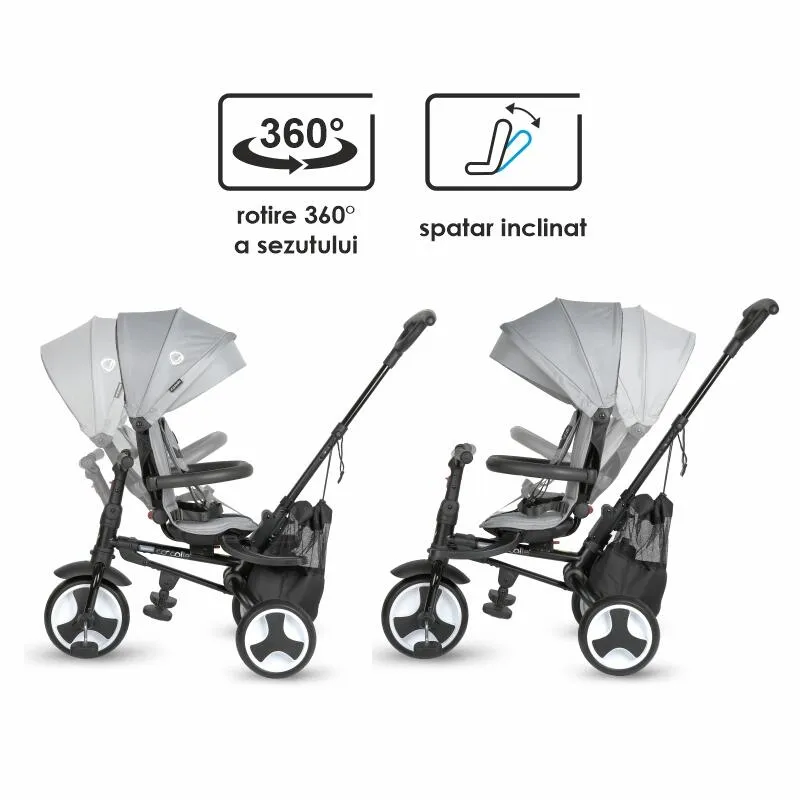 Ultra-foldable tricycle Coccolle Spectra Plus Premium Line, Reversible seat, XXL canopy, Accessory tray, 2 footrest sets, Freewheel system, Rubber wheels EVA, Neutral Grey