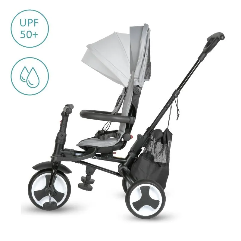 Ultra-foldable tricycle Coccolle Spectra Plus Premium Line, Reversible seat, XXL canopy, Accessory tray, 2 footrest sets, Freewheel system, Rubber wheels EVA, Neutral Grey