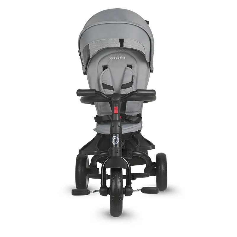 Ultra-foldable tricycle Coccolle Spectra Plus Premium Line, Reversible seat, XXL canopy, Accessory tray, 2 footrest sets, Freewheel system, Rubber wheels EVA, Neutral Grey