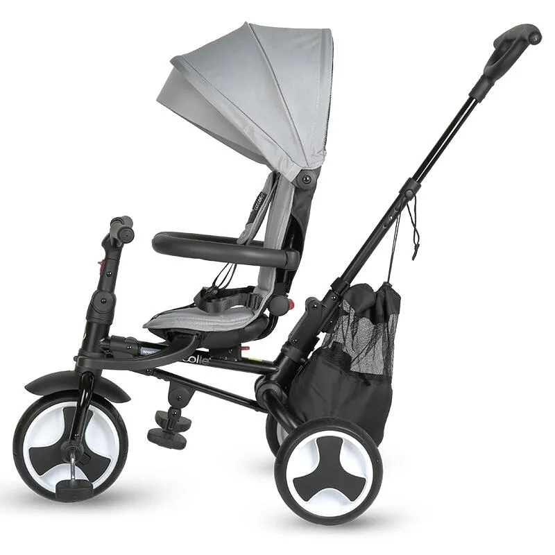 Ultra-foldable tricycle Coccolle Spectra Plus Premium Line, Reversible seat, XXL canopy, Accessory tray, 2 footrest sets, Freewheel system, Rubber wheels EVA, Neutral Grey