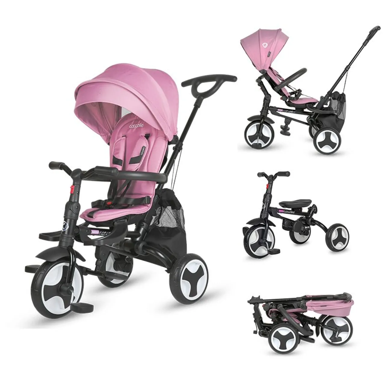 Ultra-foldable tricycle Coccolle Spectra Plus Premium Line, Reversible seat, XXL canopy, Accessory tray, 2 footrest sets, Freewheel system, Rubber wheels EVA, Orchid Violet