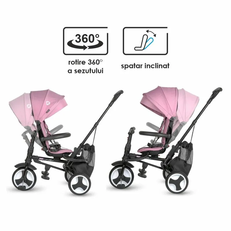 Ultra-foldable tricycle Coccolle Spectra Plus Premium Line, Reversible seat, XXL canopy, Accessory tray, 2 footrest sets, Freewheel system, Rubber wheels EVA, Orchid Violet