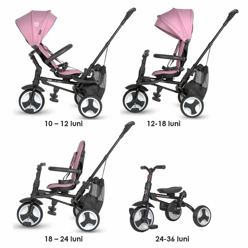 Ultra-foldable tricycle Coccolle Spectra Plus Premium Line, Reversible seat, XXL canopy, Accessory tray, 2 footrest sets, Freewheel system, Rubber wheels EVA, Orchid Violet