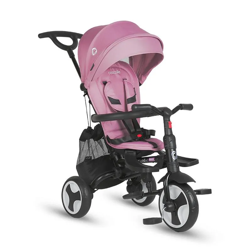 Ultra-foldable tricycle Coccolle Spectra Plus Premium Line, Reversible seat, XXL canopy, Accessory tray, 2 footrest sets, Freewheel system, Rubber wheels EVA, Orchid Violet