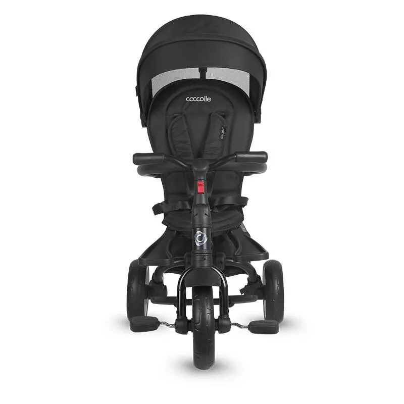 Ultra-foldable tricycle Coccolle Spectra Plus Premium Line, Reversible seat, XXL canopy, Accessory tray, 2 footrest sets, Freewheel system, Rubber wheels EVA, Jet Black