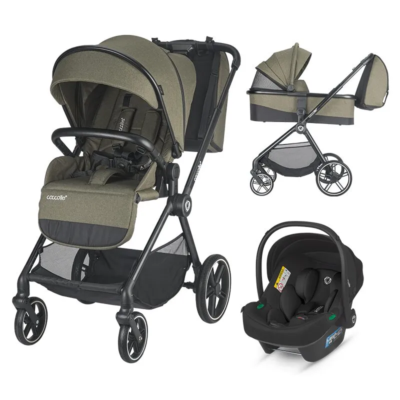 Modular 3-in-1 stroller Coccolle Lissia Moss Green with i-Size infant car seat Coccolle Knox Black