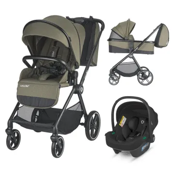 Modular 3-in-1 stroller Coccolle Lissia Moss Green with i-Size infant car seat Coccolle Knox Black