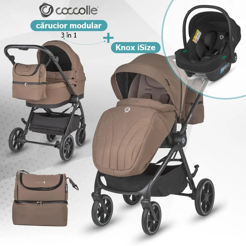 Modular 3-in-1 stroller Coccolle Serry Light Taupe with i-Size infant car seat Coccolle Knox Black