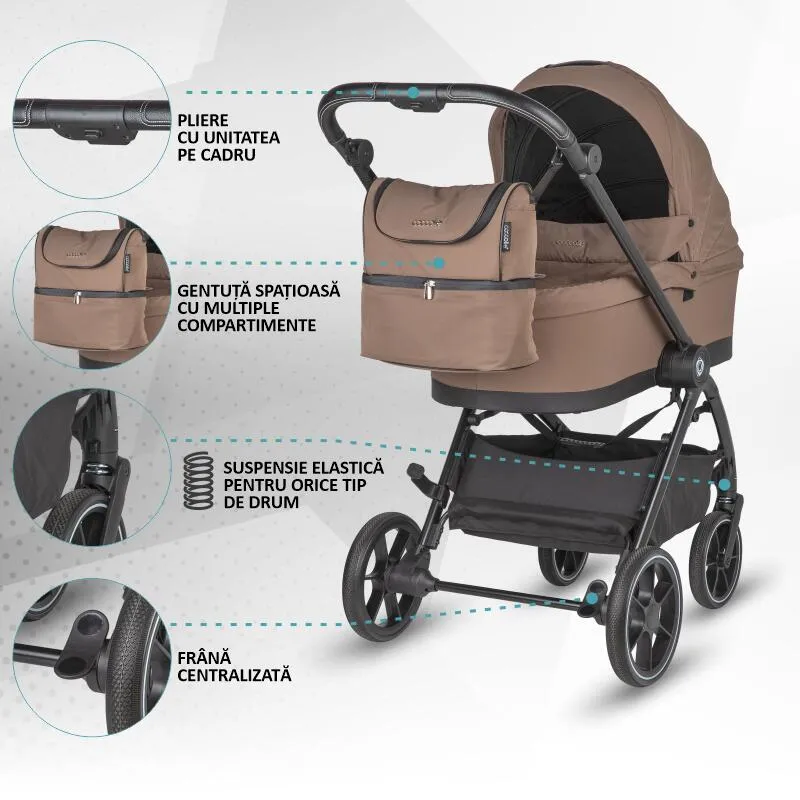 Modular 3-in-1 stroller Coccolle Serry Light Taupe with i-Size infant car seat Coccolle Knox Black