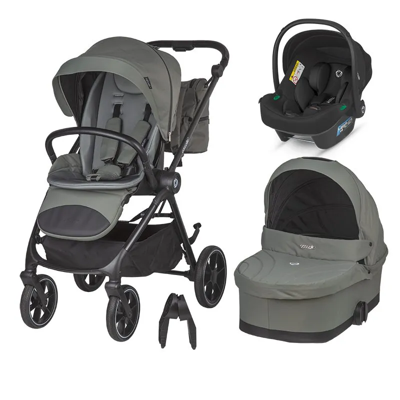 Modular 3-in-1 stroller Coccolle Serry Moss Green with i-Size infant car seat Coccolle Knox Black