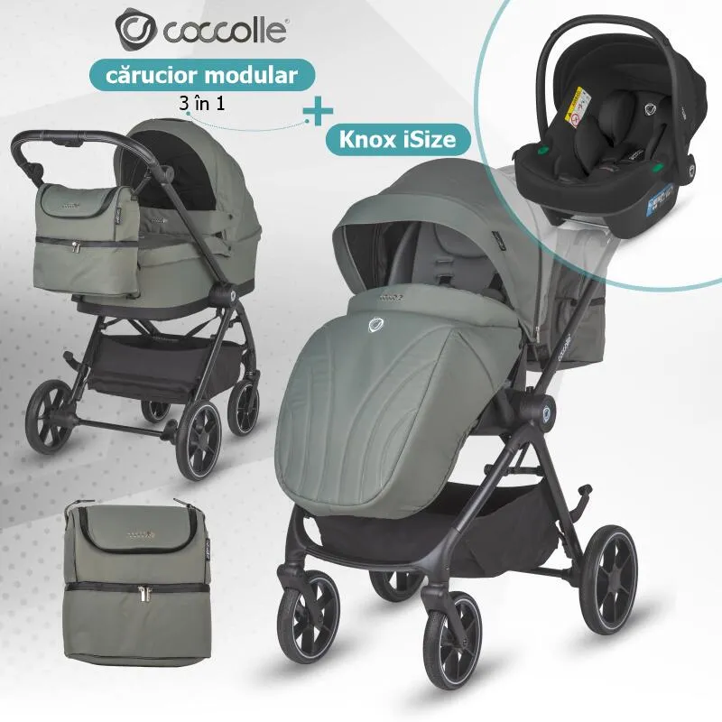 Modular 3-in-1 stroller Coccolle Serry Moss Green with i-Size infant car seat Coccolle Knox Black