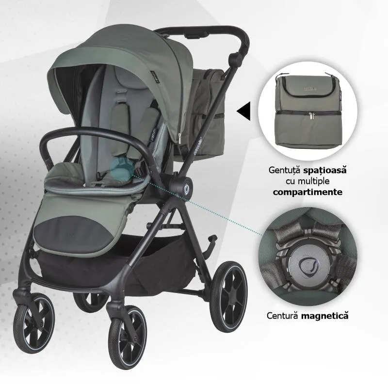 Modular 3-in-1 stroller Coccolle Serry Moss Green with i-Size infant car seat Coccolle Knox Black
