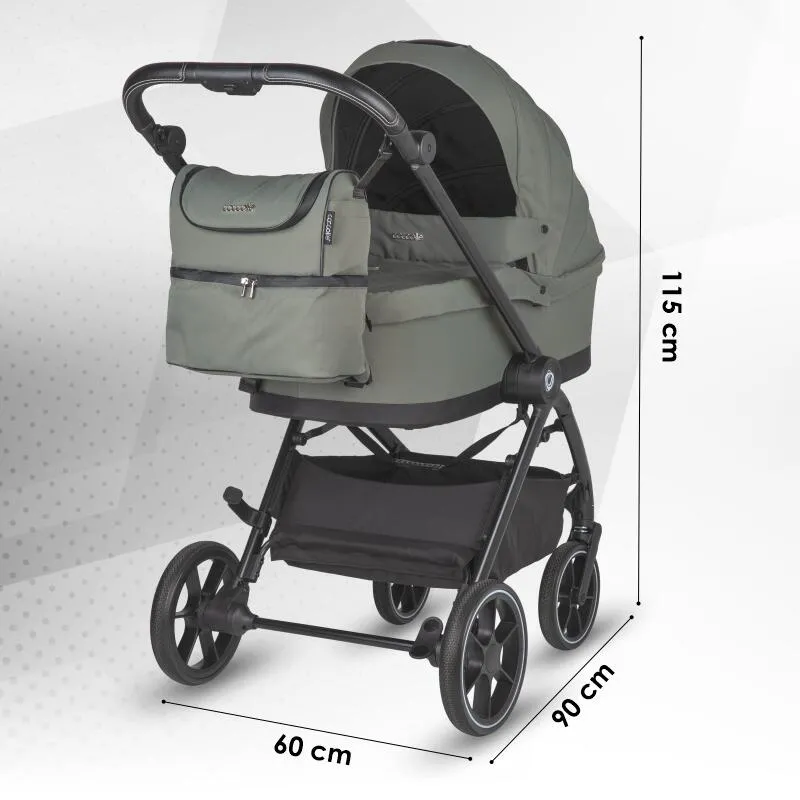 Modular 3-in-1 stroller Coccolle Serry Moss Green with i-Size infant car seat Coccolle Knox Black