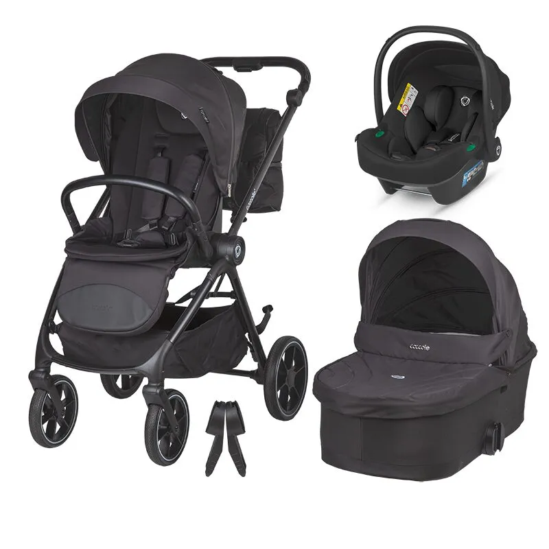 Modular 3-in-1 stroller Coccolle Serry Jet Black with i-Size infant car seat Coccolle Knox Black