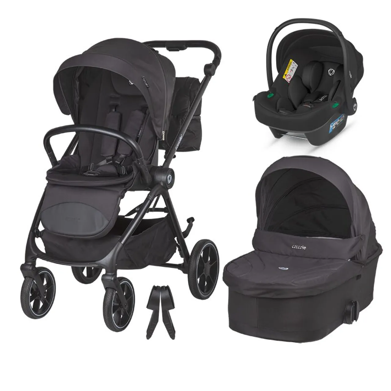 Modular 3-in-1 stroller Coccolle Serry Jet Black with i-Size infant car seat Coccolle Knox Black