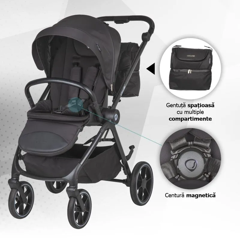 Modular 3-in-1 stroller Coccolle Serry Jet Black with i-Size infant car seat Coccolle Knox Black
