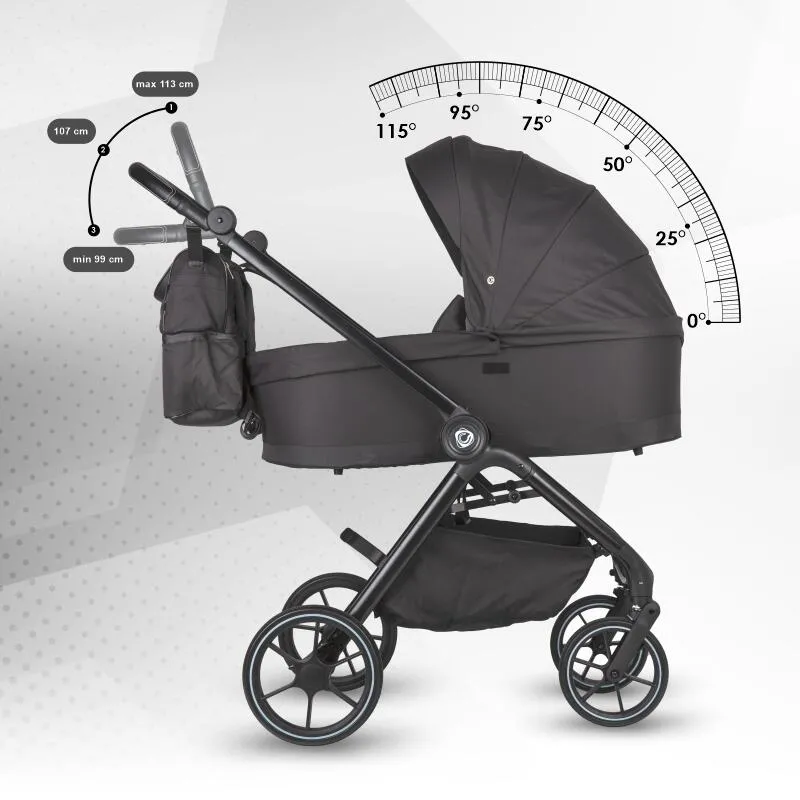 Modular 3-in-1 stroller Coccolle Serry Jet Black with i-Size infant car seat Coccolle Knox Black