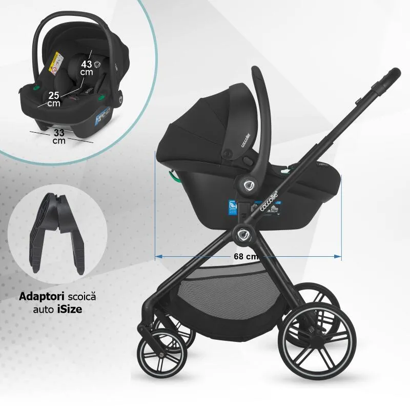 Modular 3-in-1 stroller Coccolle Serry Jet Black with i-Size infant car seat Coccolle Knox Black