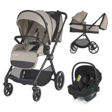 Modular 3-in-1 stroller Coccolle Lissia Butternut Beige with i-Size infant car seat Coccolle Knox Black