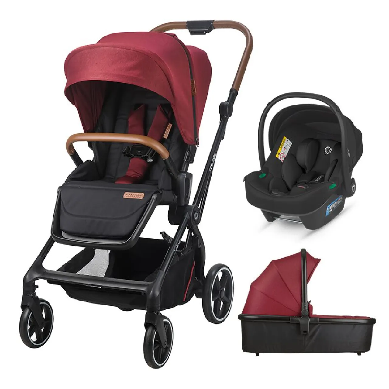 Modular 3-in-1 stroller Coccolle Saliara Cabernet+ i-Size infant car seat Coccolle Knox Black