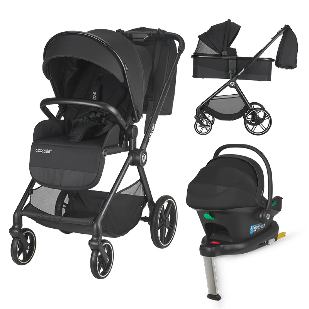 Modular 4-in-1 stroller Coccolle Lissia Anthracite with i-Size infant car seat Coccolle Knox Black and i-Size Isofix base Coccolle Knox