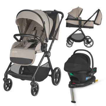 Modular 4-in-1 stroller Coccolle Lissia Butternut Beige with i-Size infant car seat Coccolle Knox Black and i-Size Isofix base Coccolle Knox