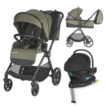Modular 4-in-1 stroller Coccolle Lissia Moss Green with i-Size infant car seat Coccolle Knox Black and i-Size Isofix base Coccolle Knox