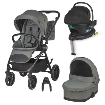 Modular 4-in-1 stroller Coccolle Serry Moss Green with i-Size infant car seat Coccolle Knox Black and i-Size Isofix base Coccolle Knox