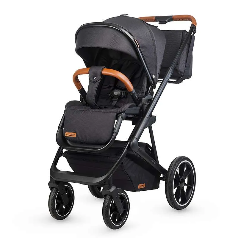 Modular 2-in-1 stroller Coccolle Nessia EN1888-2:2018 certified, Large rubber wheels with suspension, Bassinet with anti-reflux mattress, XXL canopy with UV 50+ protection, Compact fold, Diamond Black