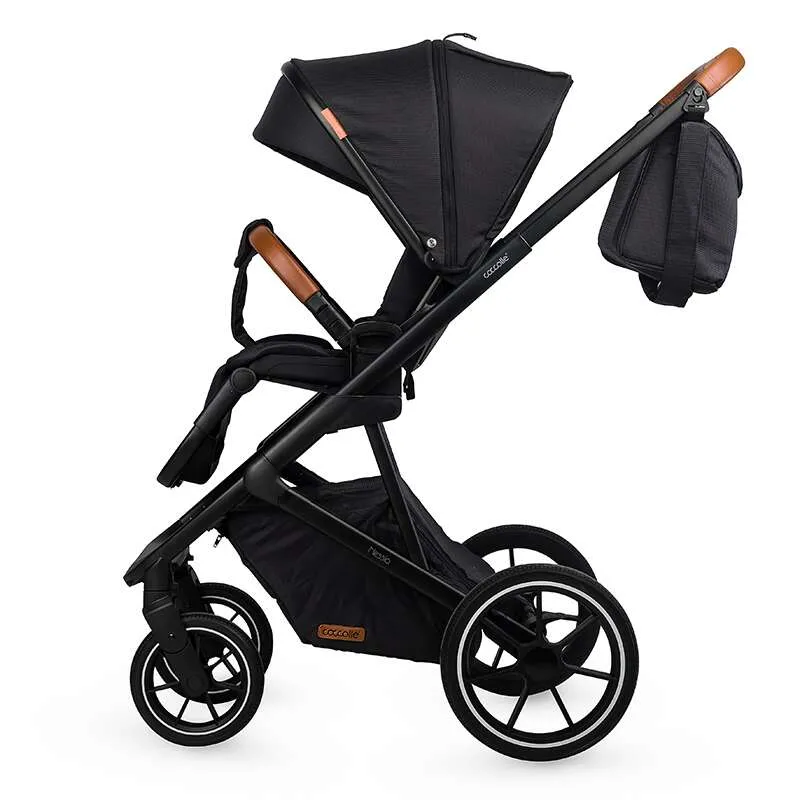 Modular 2-in-1 stroller Coccolle Nessia EN1888-2:2018 certified, Large rubber wheels with suspension, Bassinet with anti-reflux mattress, XXL canopy with UV 50+ protection, Compact fold, Diamond Black