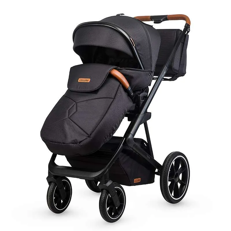 Modular 2-in-1 stroller Coccolle Nessia EN1888-2:2018 certified, Large rubber wheels with suspension, Bassinet with anti-reflux mattress, XXL canopy with UV 50+ protection, Compact fold, Diamond Black