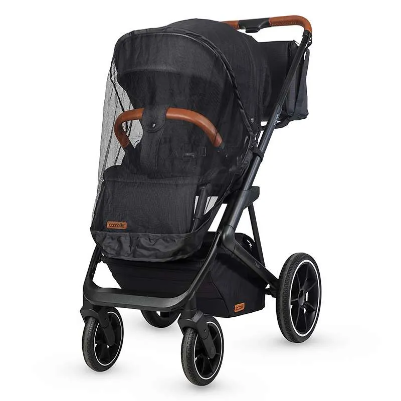 Modular 2-in-1 stroller Coccolle Nessia EN1888-2:2018 certified, Large rubber wheels with suspension, Bassinet with anti-reflux mattress, XXL canopy with UV 50+ protection, Compact fold, Diamond Black