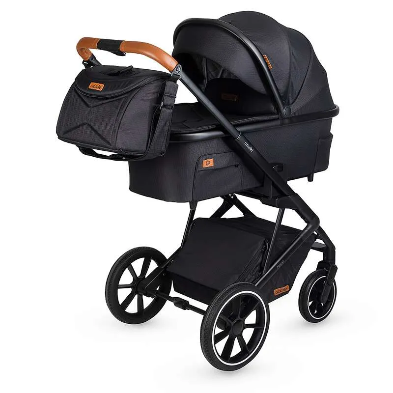 Modular 2-in-1 stroller Coccolle Nessia EN1888-2:2018 certified, Large rubber wheels with suspension, Bassinet with anti-reflux mattress, XXL canopy with UV 50+ protection, Compact fold, Diamond Black