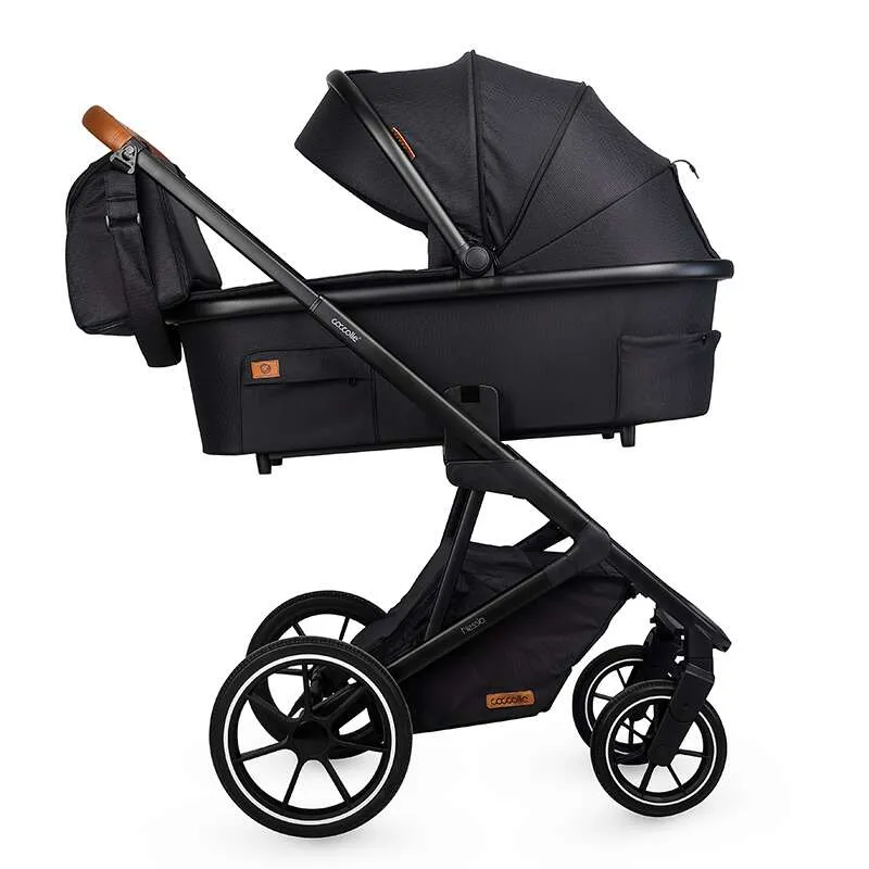 Modular 2-in-1 stroller Coccolle Nessia EN1888-2:2018 certified, Large rubber wheels with suspension, Bassinet with anti-reflux mattress, XXL canopy with UV 50+ protection, Compact fold, Diamond Black