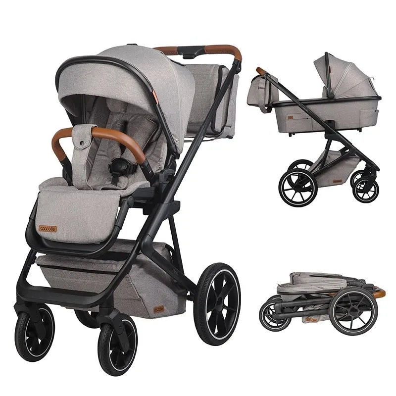 Modular 2-in-1 stroller Coccolle Nessia EN1888-2:2018 certified, Large rubber wheels with suspension, Bassinet with anti-reflux mattress, XXL canopy with UV 50+ protection, Compact fold, Lunar Rock
