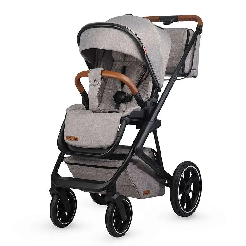 Modular 2-in-1 stroller Coccolle Nessia EN1888-2:2018 certified, Large rubber wheels with suspension, Bassinet with anti-reflux mattress, XXL canopy with UV 50+ protection, Compact fold, Lunar Rock