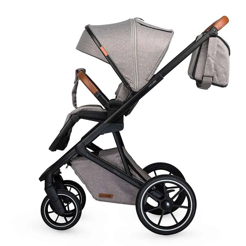Modular 2-in-1 stroller Coccolle Nessia EN1888-2:2018 certified, Large rubber wheels with suspension, Bassinet with anti-reflux mattress, XXL canopy with UV 50+ protection, Compact fold, Lunar Rock