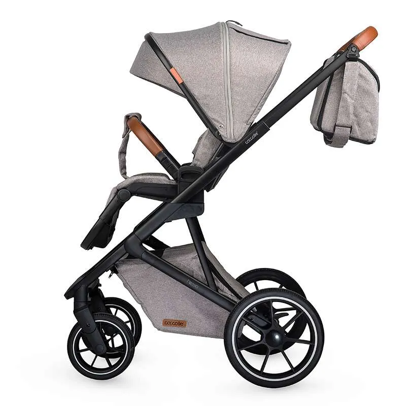 Modular 2-in-1 stroller Coccolle Nessia EN1888-2:2018 certified, Large rubber wheels with suspension, Bassinet with anti-reflux mattress, XXL canopy with UV 50+ protection, Compact fold, Lunar Rock