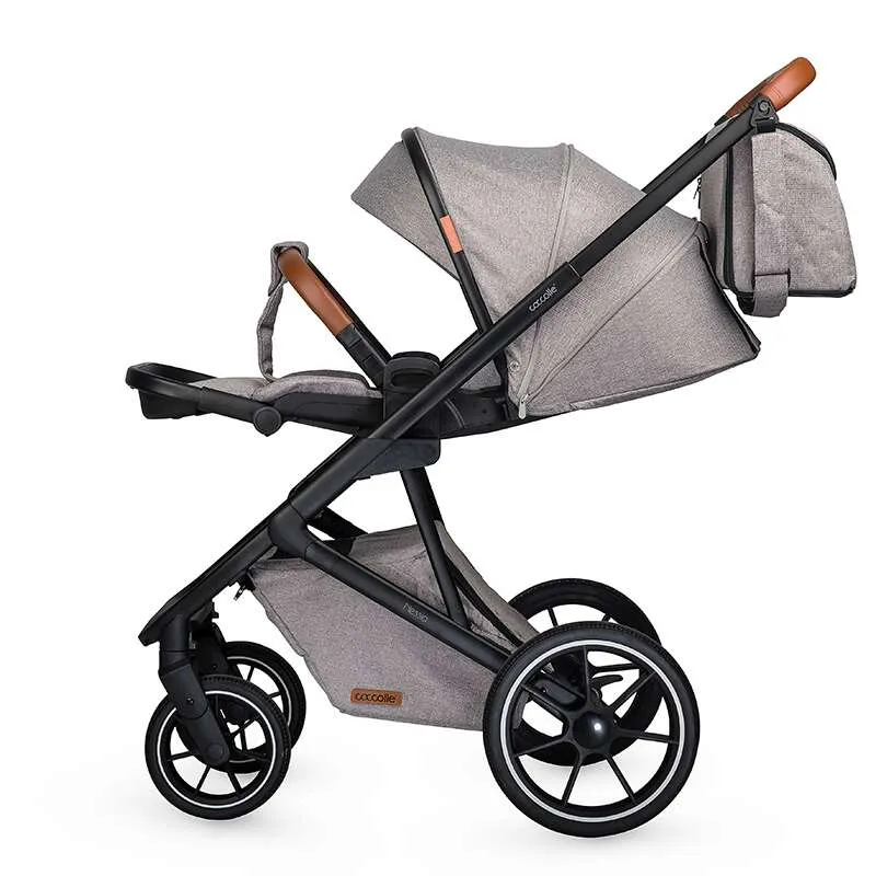 Modular 2-in-1 stroller Coccolle Nessia EN1888-2:2018 certified, Large rubber wheels with suspension, Bassinet with anti-reflux mattress, XXL canopy with UV 50+ protection, Compact fold, Lunar Rock