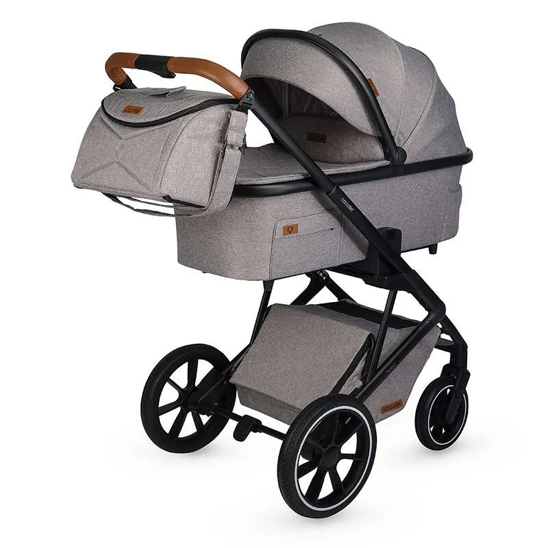 Modular 2-in-1 stroller Coccolle Nessia EN1888-2:2018 certified, Large rubber wheels with suspension, Bassinet with anti-reflux mattress, XXL canopy with UV 50+ protection, Compact fold, Lunar Rock