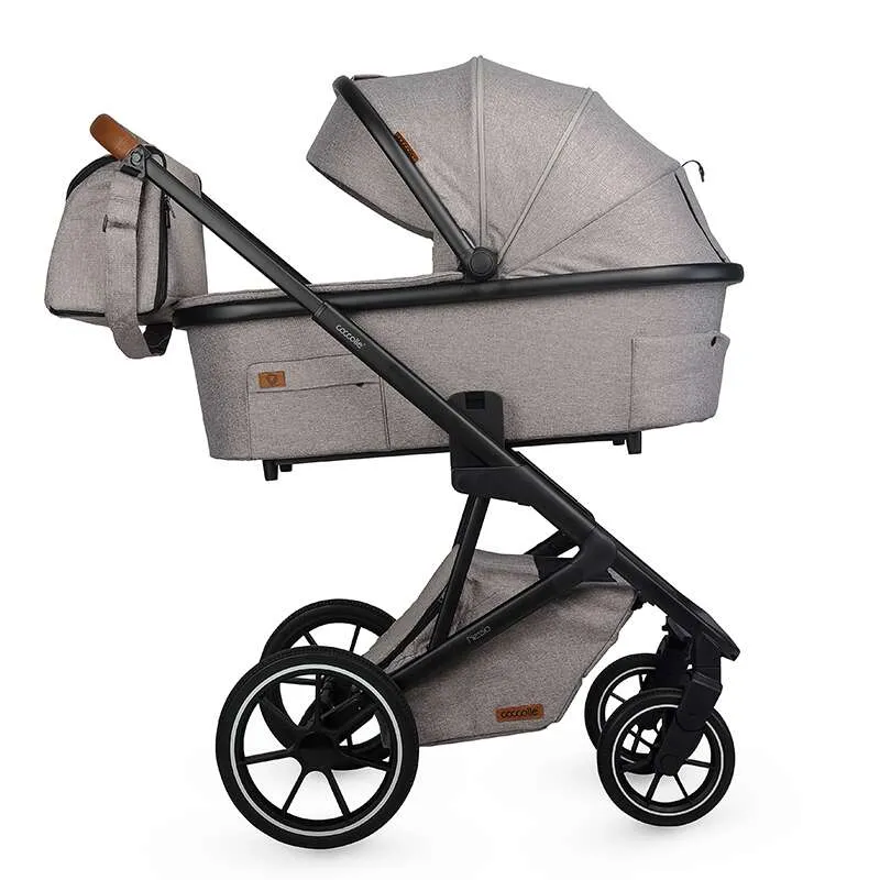 Modular 2-in-1 stroller Coccolle Nessia EN1888-2:2018 certified, Large rubber wheels with suspension, Bassinet with anti-reflux mattress, XXL canopy with UV 50+ protection, Compact fold, Lunar Rock